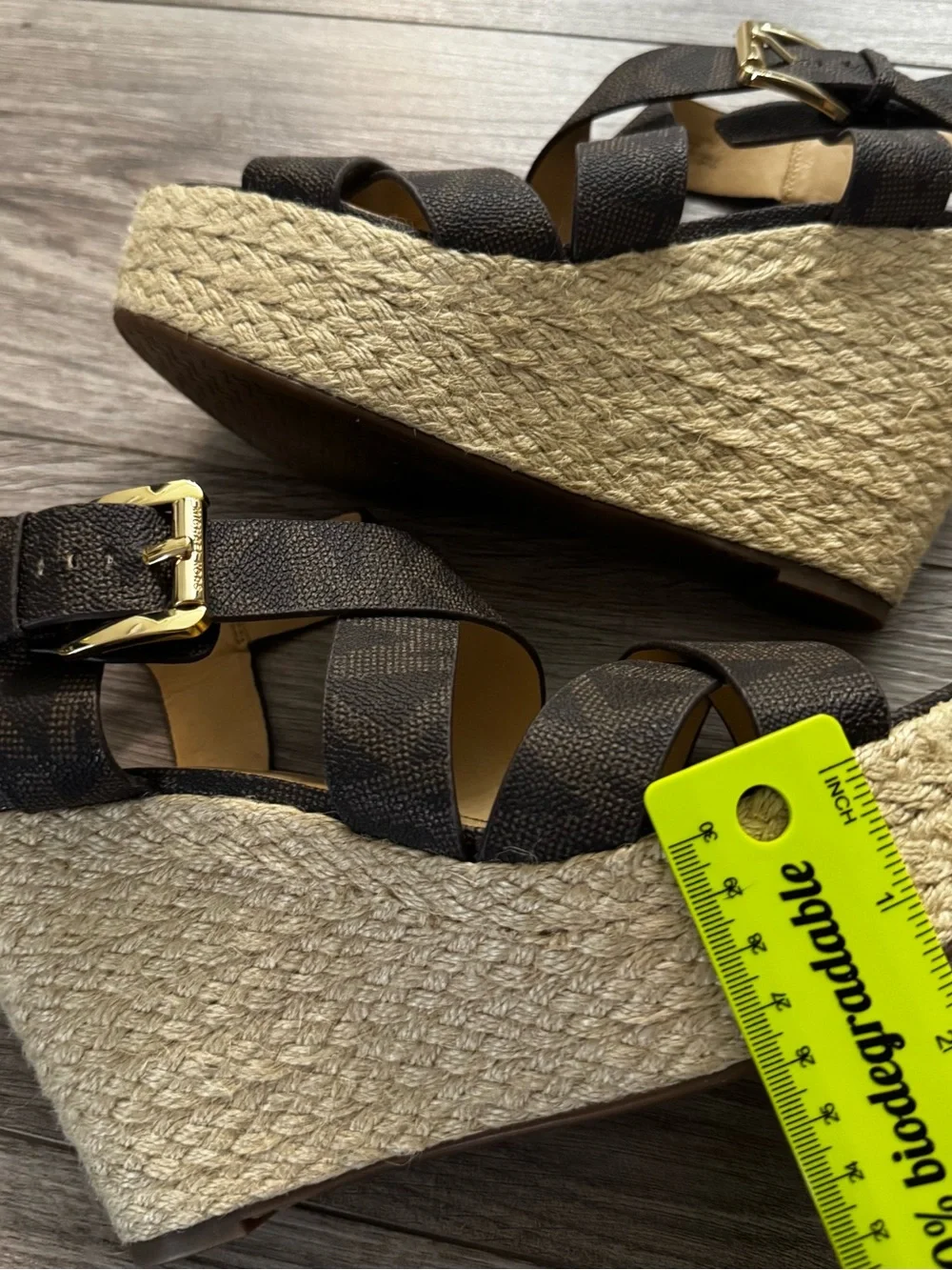 MICHAEL Michael Kors Dark Brown Crisscross Logo Wedge Sandals